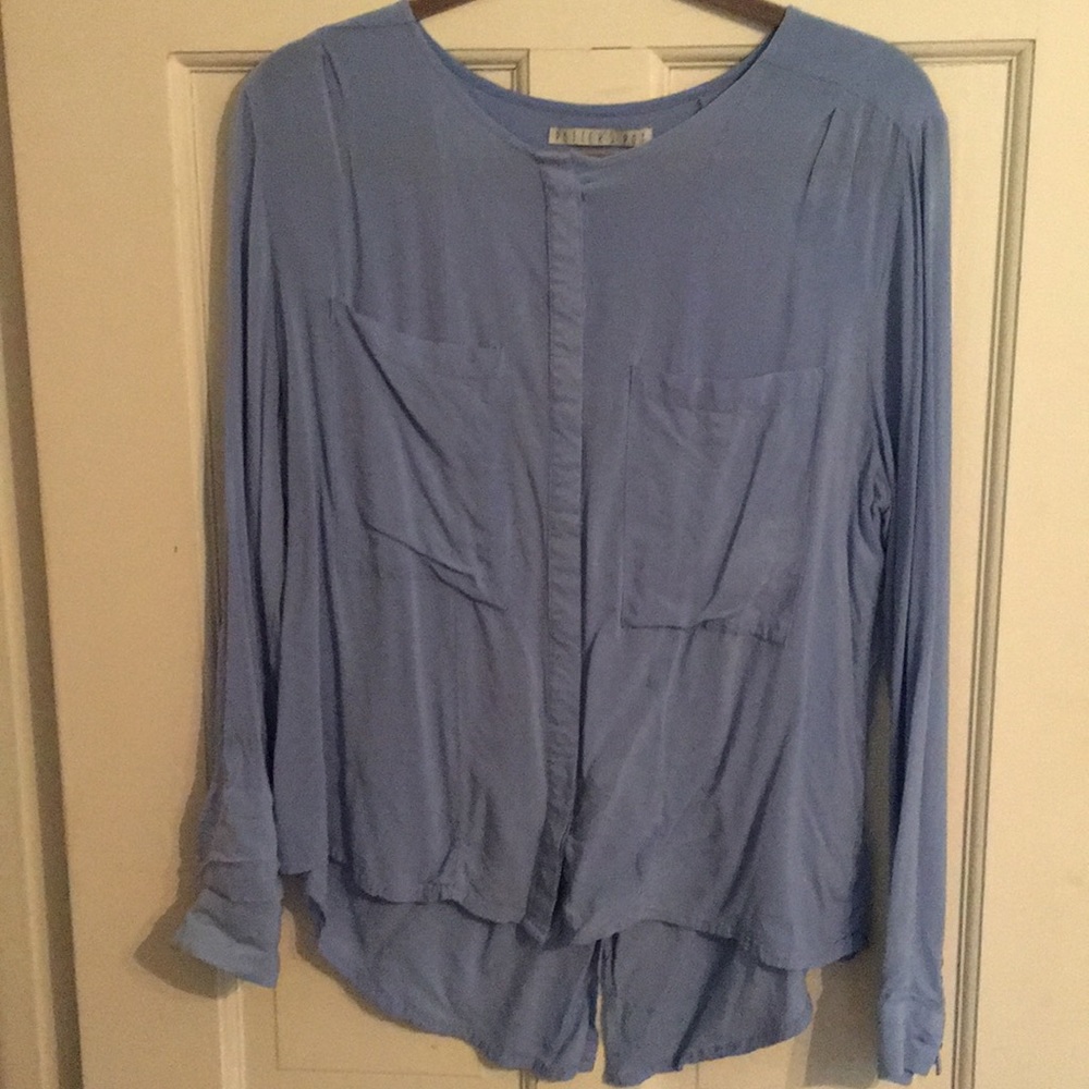 Satin button down top.